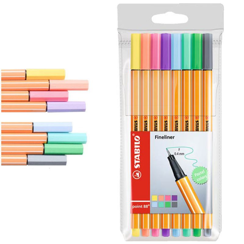 Fineliner STABILO POINT88 bolsa c/8uni cores pastel