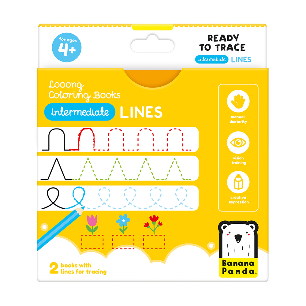 Looong_Coloring_Books_Intermaediate_lines_-1 Looong Coloring Books Prontos para Traçar - Linhas Intermediárias para idades:4+ Banana Panda - Image 1