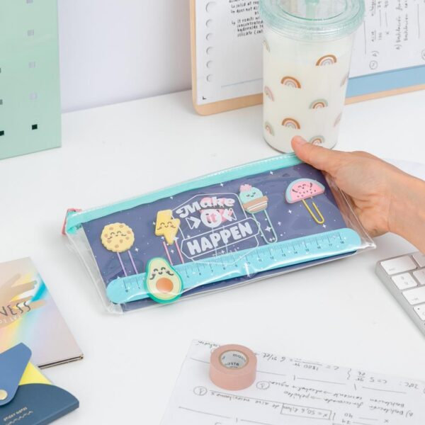 Estojo com set de clipes com personagens + régua - Make it happen Mr. Wonderful